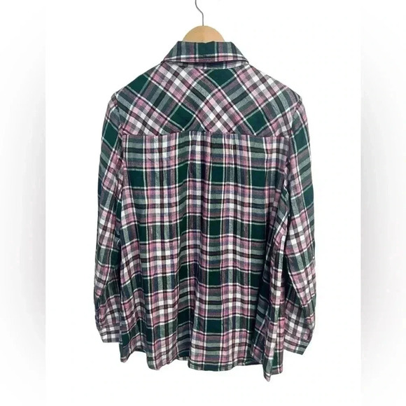 Lane Bryant Relaxed Long-Sleeve Button-Front Pink Plaid Boyfriend Shirt Sz 14 1X - Picture 4 of 8